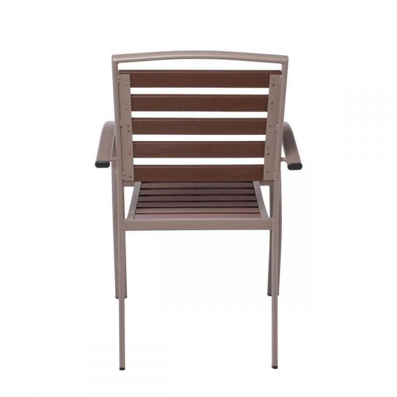 SERRANO Πολυθρόνα Κήπου Μέταλλο Βαφή Sand Beige, Polywood Καρυδί, Στοιβαζόμενη SERRANO Πολυθρόνα Κήπου Μέταλλο Βαφή Sand Beige, Polywood Καρυδί, Στοιβαζόμενη