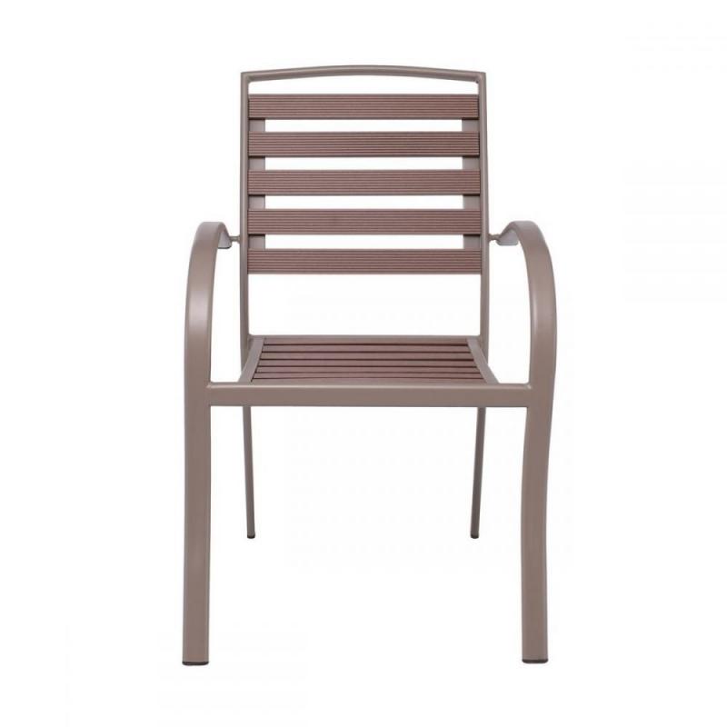 SERRANO Πολυθρόνα Κήπου Μέταλλο Βαφή Sand Beige, Polywood Καρυδί, Στοιβαζόμενη SERRANO Πολυθρόνα Κήπου Μέταλλο Βαφή Sand Beige, Polywood Καρυδί, Στοιβαζόμενη