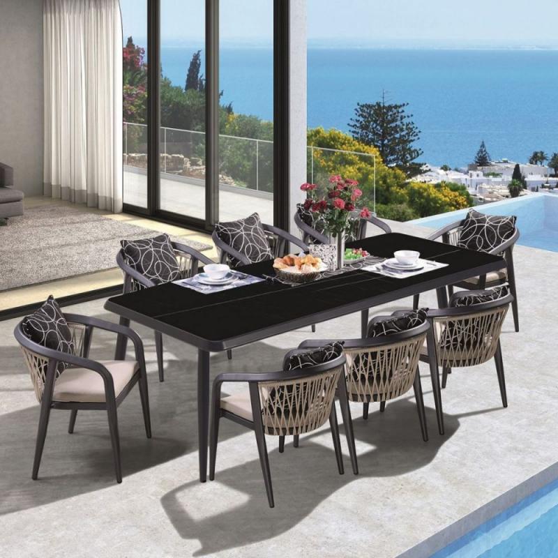 JARDIN Τραπεζαρία ALU Ανθρακί, HPL Μαύρο, Rope Μπεζ: Τραπέζι + 8 Πολυθρόνες με Μαξιλάρια JARDIN Τραπεζαρία ALU Ανθρακί, HPL Μαύρο, Rope Μπεζ: Τραπέζι + 8 Πολυθρόνες με Μαξιλάρια