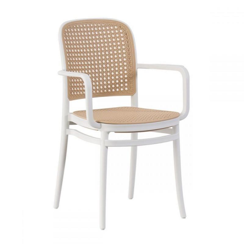 FLORENCE Πολυθρόνα PP Άσπρο, PP Rattan Μπεζ, Στοιβαζόμενη FLORENCE Πολυθρόνα PP Άσπρο, PP Rattan Μπεζ, Στοιβαζόμενη