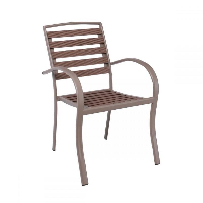 SERRANO Set Κήπου: Τραπέζι + 4 Πολυθρόνες, Μέταλλο Βαφή Sand Beige, Polywood Καρυδί SERRANO Set Κήπου: Τραπέζι + 4 Πολυθρόνες, Μέταλλο Βαφή Sand Beige, Polywood Καρυδί