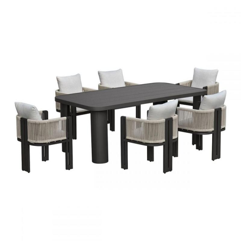 BOSTON Dining Set Τραπεζαρία Κήπου Βεράντας: Τραπέζι + 6 Πολυθρόνες Alu Ανθρακί - Μπεζ BOSTON Dining Set Τραπεζαρία Κήπου Βεράντας: Τραπέζι + 6 Πολυθρόνες Alu Ανθρακί - Μπεζ