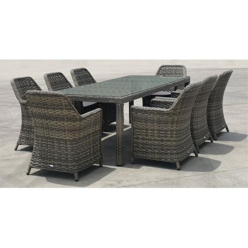 ESPERIA Set Τραπεζαρία Κήπου ALU,Wicker Grey Brown-Ανθρακί: Τραπέζι 230x100 + 8 Πολυθρόνες