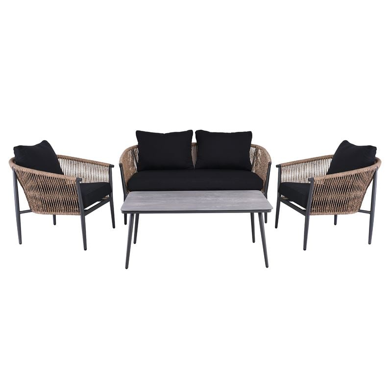 GASBA Set Σαλόνι Κήπου 4τεμ, Alu Ανθρακί, Rope Wicker Φυσικό, Μαξιλάρια Σκούρο Γκρι GASBA Set Σαλόνι Κήπου 4τεμ, Alu Ανθρακί, Rope Wicker Φυσικό, Μαξιλάρια Σκούρο Γκρι