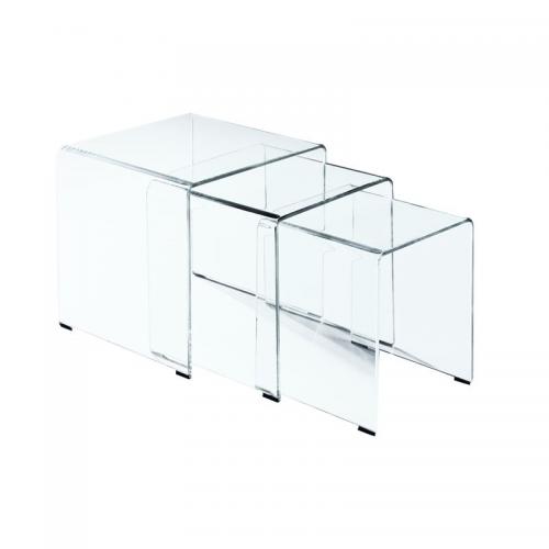 GLASSER Set 3  Βοηθητικά Τραπεζάκια, Διάφανο Γυαλί 10m