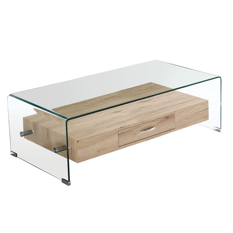 GLASSER Wood Τραπεζάκι Σαλονιού Γυαλί 12mm - Ράφι με Συρτάρι Απόχρωση Δρυς GLASSER Wood Τραπεζάκι Σαλονιού Γυαλί 12mm - Ράφι με Συρτάρι Απόχρωση Δρυς