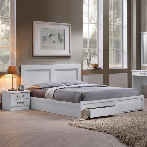LIFE Κρεβάτι Διπλό, 2 Συρτάρια, για Στρώμα 140x190 cm, Απόχρωση Άσπρο