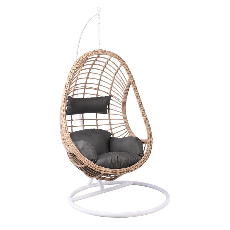 MACAN-II Κρεμαστή Πολυθρόνα, PE Wicker Natural, Μέταλλο Βαφή Άσπρο, Μαξιλάρι Σκ.Γκρι MACAN-II Κρεμαστή Πολυθρόνα, PE Wicker Natural, Μέταλλο Βαφή Άσπρο, Μαξιλάρι Σκ.Γκρι