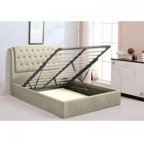 MAXWELL Κρεβάτι Διπλό με Αποθηκευτικό Χώρο, για Στρώμα 160x200cm, Ύφασμα Εκρού