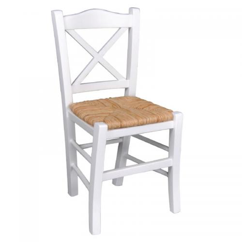 METRO Καρέκλα Οξιά Βαφή Εμποτισμού Λάκα Άσπρο, Κάθισμα Ψάθα