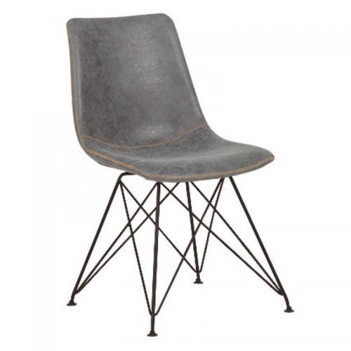 PANTON Καρέκλα Μέταλλο Βαφή Μαύρη, PU Vintage Grey