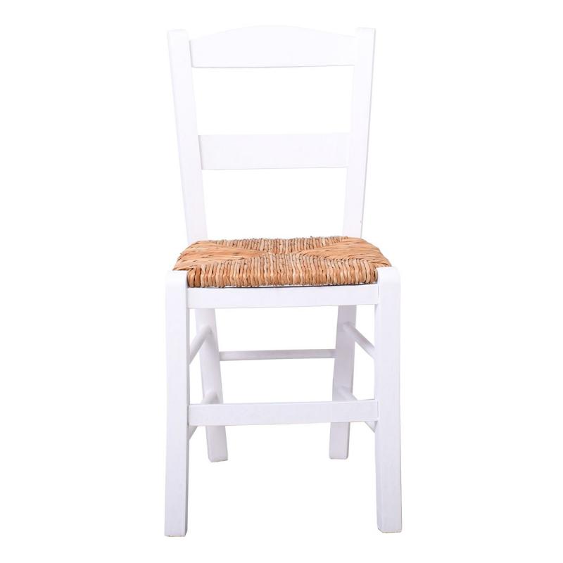 ΣΥΡΟΣ Καρέκλα Οξιά Βαφή Εμποτισμού Λάκα Άσπρο, Κάθισμα Ψάθα