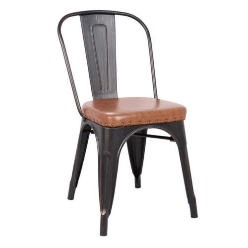 RELIX Καρέκλα, Μέταλλο Βαφή Antique Black, Pu Κάθισμα Camel