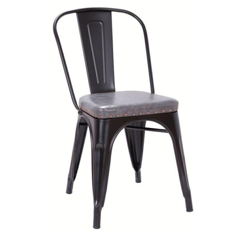 RELIX Καρέκλα, Μέταλλο Βαφή Μαύρο Matte, Pu Σκούρο Γκρι