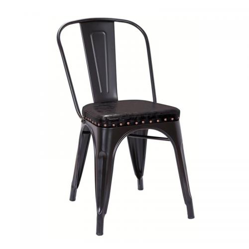 RELIX Καρέκλα, Μέταλλο Βαφή Μαύρο Matte, Κάθισμα Pu Μαύρο, Στοιβαζόμενη