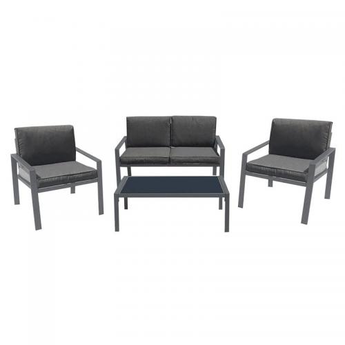 RIVIAN Set Σαλόνι Κήπου 4τεμ, Μέταλλο Βαφή Ανθρακί, Μαξιλάρια Γκρι
