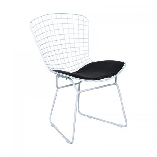 SAXON Καρέκλα Μέταλλο Βαφή Άσπρο, Μαξιλάρι Μαύρο