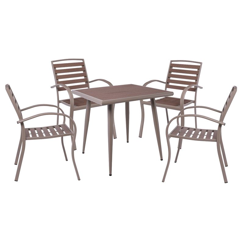 SERRANO Set Κήπου: Τραπέζι + 4 Πολυθρόνες, Μέταλλο Βαφή Sand Beige, Polywood Καρυδί SERRANO Set Κήπου: Τραπέζι + 4 Πολυθρόνες, Μέταλλο Βαφή Sand Beige, Polywood Καρυδί