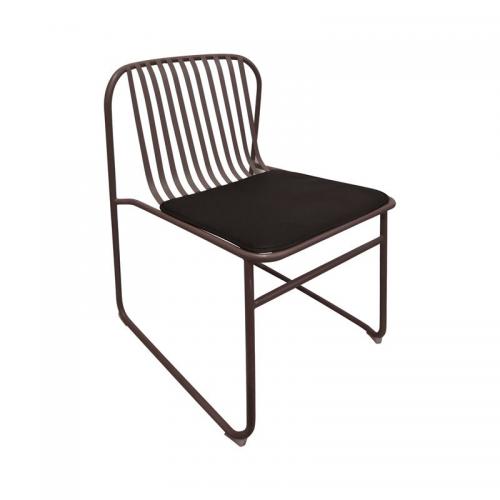 STRIPE Καρέκλα Κήπου Βεράντας, Μέταλλο Βαφή Sand Brown, Μαξιλάρι PU Μαύρο