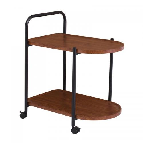 TROLLEY - Βοηθητικό Τραπεζάκι Μέταλλο Βαφή Μαύρο, MDF with PVC Απόχρωση Καρυδί