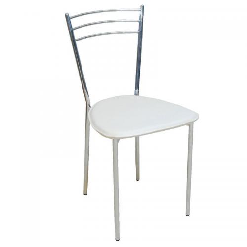 VALETTA Καρέκλα Tραπεζαρίας Κουζίνας Μέταλλο Χρώμιο, PVC Εκρού