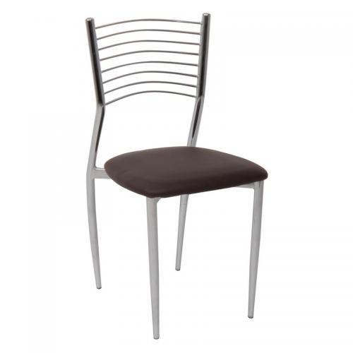 VIVIAN Καρέκλα Μέταλλο Χρώμιο, PVC Σκούρο Καφέ