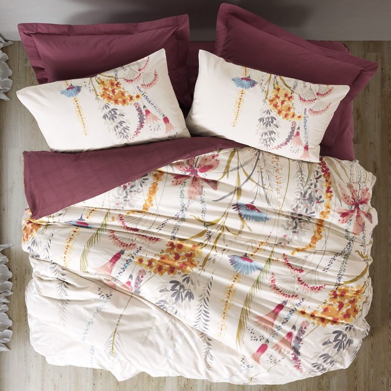 Σετ παπλωματοθήκη Flos Cotton Box 4 τμχ Διπλή (200x220) χρώμα μπορντώ Σετ παπλωματοθήκη Flos Cotton Box 4 τμχ Διπλή (200x220) χρώμα μπορντώ