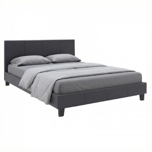 Κρεβάτι Flat Megapap από τεχνόδερμα χρώμα μαύρο ματ 150x200εκ.