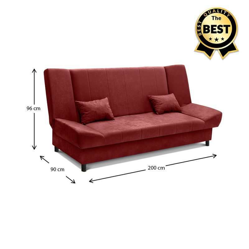 Kαναπές - κρεβάτι Tiko Plus Megapap τριθέσιος με αποθηκευτικό χώρο και ύφασμα χρώμα βουργουνδί 200x90x96εκ.