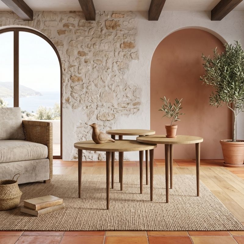 Τραπεζάκι σαλονιού σετ 3 τμχ Nola Megapap χρώμα sapphire oak Ø60x46εκ. Τραπεζάκι σαλονιού σετ 3 τμχ Nola Megapap χρώμα sapphire oak Ø60x46εκ.