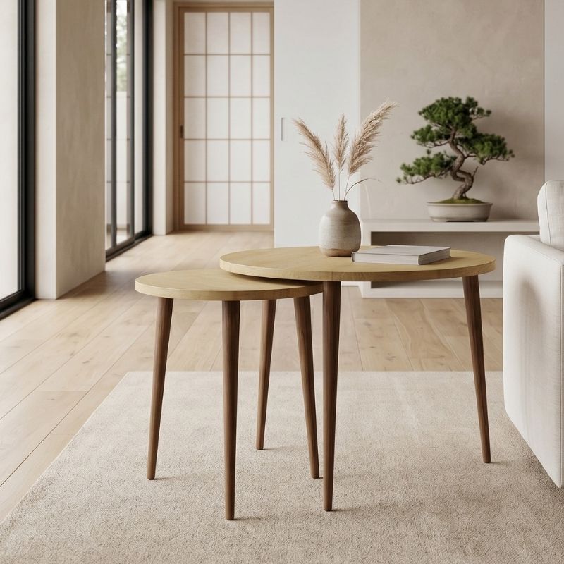 Τραπεζάκι σαλονιού σετ 2 τμχ Nola Megapap χρώμα sapphire oak Ø60x46εκ. Τραπεζάκι σαλονιού σετ 2 τμχ Nola Megapap χρώμα sapphire oak Ø60x46εκ.