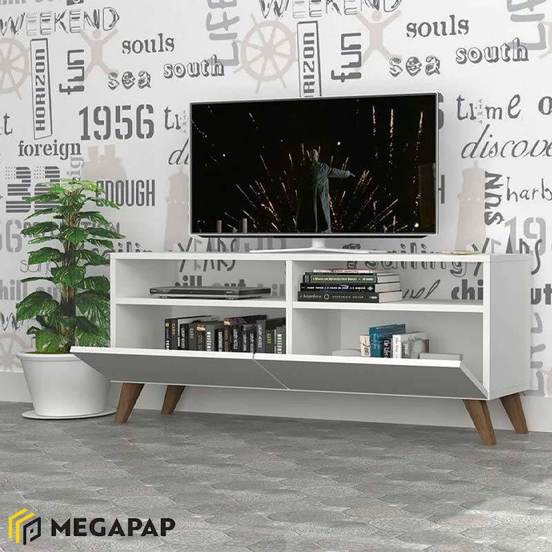 Έπιπλο τηλεόρασης Inci Megapap από μελαμίνη χρώμα λευκό 120x35x50εκ.