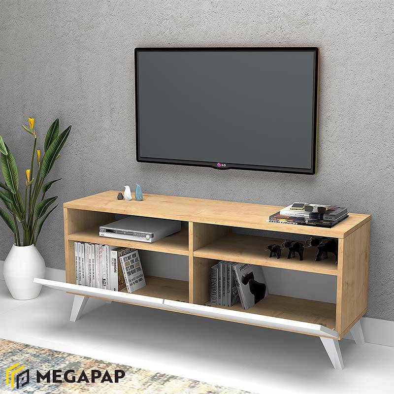 Έπιπλο τηλεόρασης Encoy Megapap από μελαμίνη χρώμα sonoma - λευκό 120x35x50εκ.