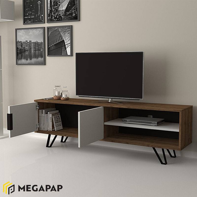 Έπιπλο τηλεόρασης Foot Megapap χρώμα καρυδί - λευκό 160x35x49εκ. Έπιπλο τηλεόρασης Foot Megapap χρώμα καρυδί - λευκό 160x35x49εκ.