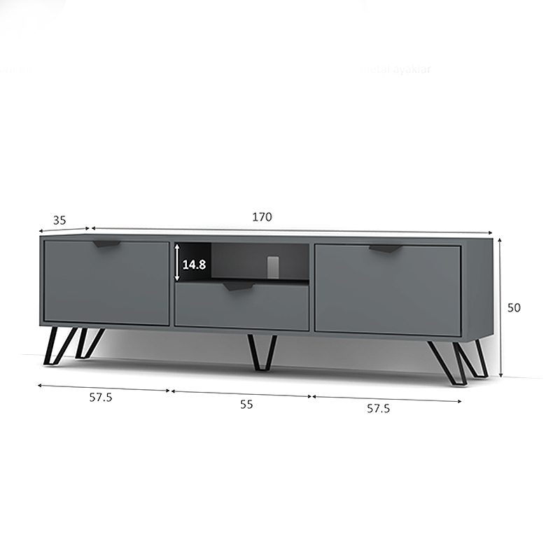Έπιπλο τηλεόρασης Jasmine Megapap χρώμα γκρι 170x35x50εκ. Έπιπλο τηλεόρασης Jasmine Megapap χρώμα γκρι 170x35x50εκ.