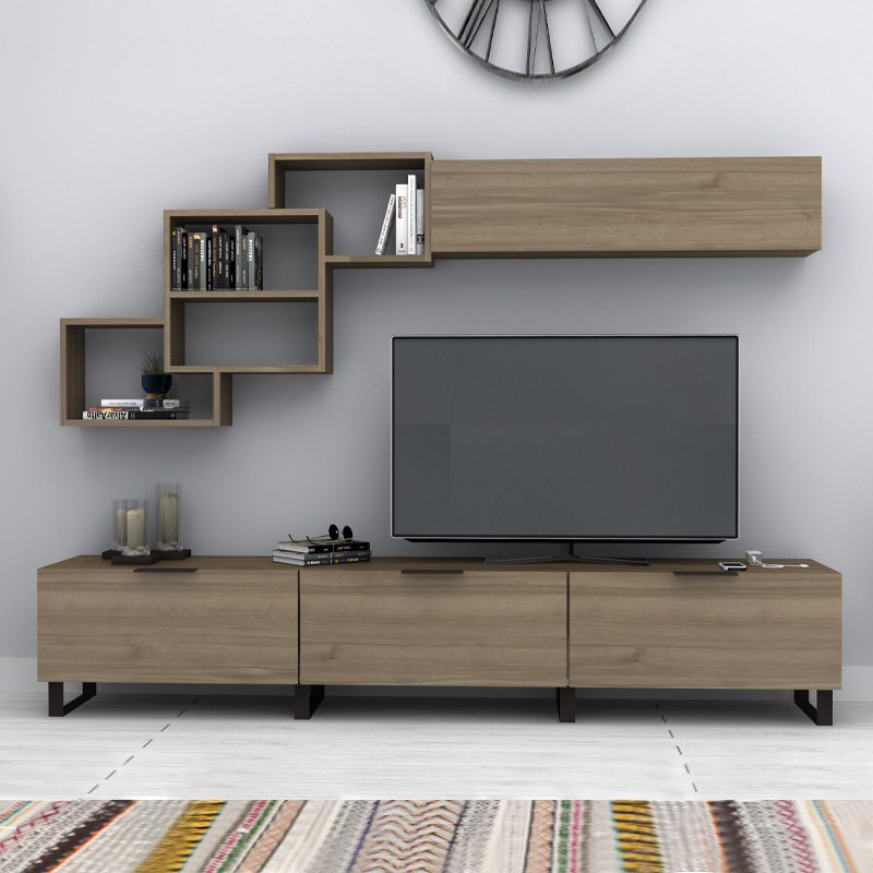 Σύνθεση τηλεόρασης Heydar Megapap χρώμα καρυδί 210x35x40εκ. Σύνθεση τηλεόρασης Heydar Megapap χρώμα καρυδί 210x35x40εκ.