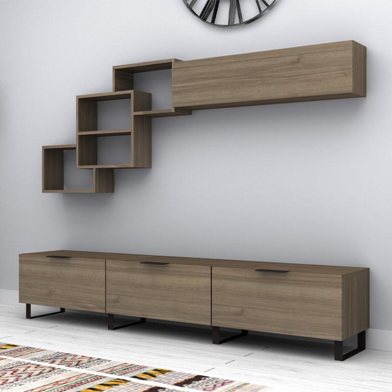 Σύνθεση τηλεόρασης Heydar Megapap χρώμα καρυδί 210x35x40εκ. Σύνθεση τηλεόρασης Heydar Megapap χρώμα καρυδί 210x35x40εκ.
