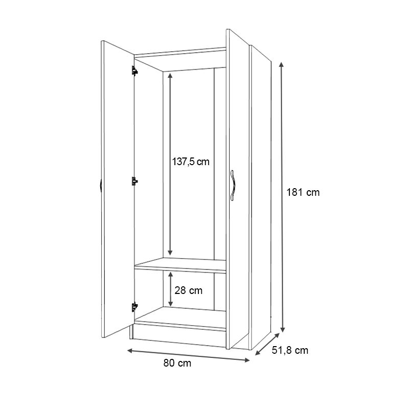 Ντουλάπα ρούχων Vivian Megapap δίφυλλη χρώμα καρυδί 80x51,8x181εκ. Ντουλάπα ρούχων Vivian Megapap δίφυλλη χρώμα καρυδί 80x51,8x181εκ.