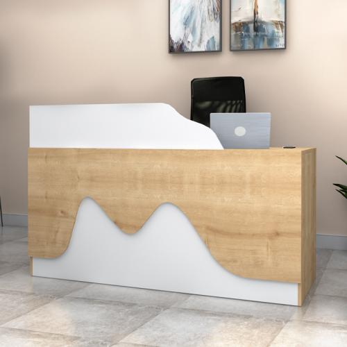 Γραφείο υποδοχής - reception Lione Megapap χρώμα φυσικό οξιάς - λευκό 160x60x100εκ.