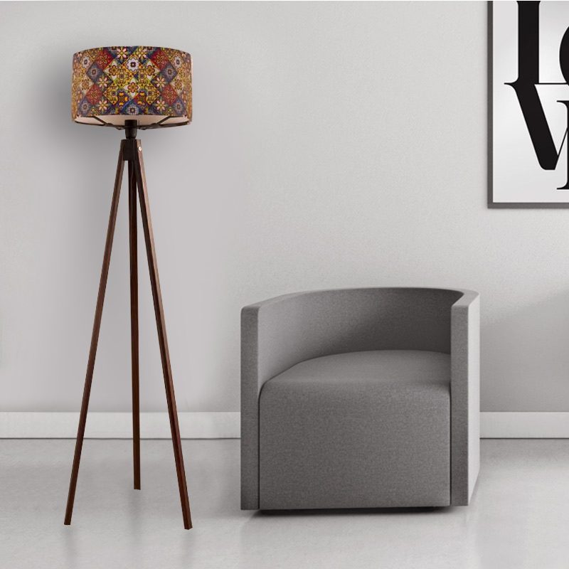 Φωτιστικό δαπέδου Rosling Megapap Mdf/ύφασμα Pvc χρώμα καρυδί - πολύχρωμο 38x38x140εκ.
