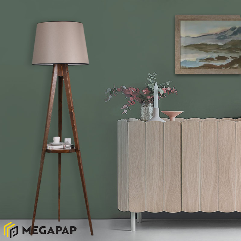 Φωτιστικό δαπέδου Perry Megapap ξύλο/ύφασμα χρώμα καρυδί - μόκα 45x31x160εκ.