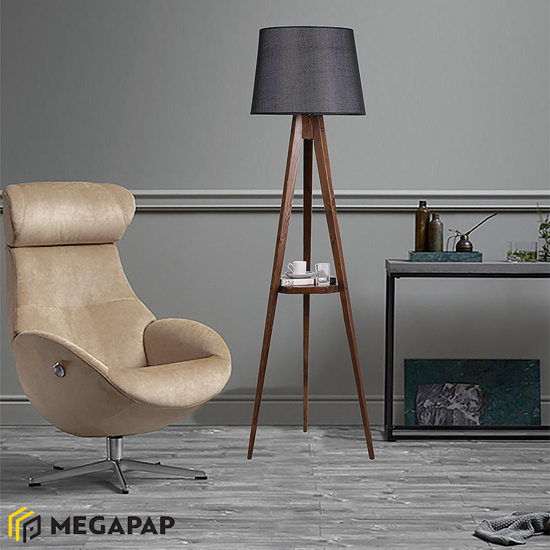 Φωτιστικό δαπέδου Perry Megapap ξύλο/ύφασμα χρώμα καρυδί - ανθρακί 45x31x160εκ.