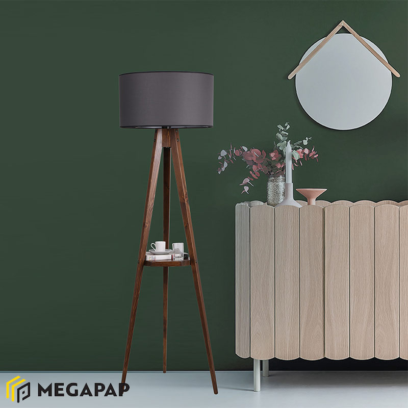 Φωτιστικό δαπέδου Parry Megapap ξύλο/ύφασμα χρώμα καρυδί - ανθρακί 45x24x153εκ.