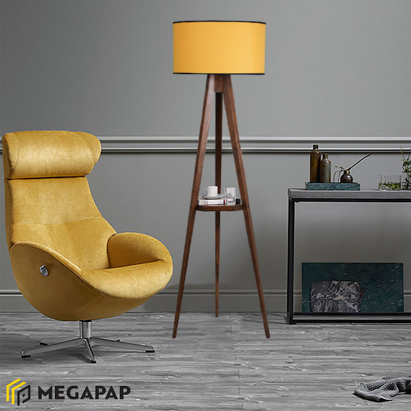 Φωτιστικό δαπέδου Parry Megapap ξύλο/ύφασμα χρώμα καρυδί - μουσταρδί 45x24x153εκ.