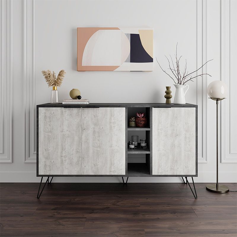 Μπουφές Clara Megapap χρώμα γκρι ρετρό - λευκό αντικέ 142x35,6x83εκ.
