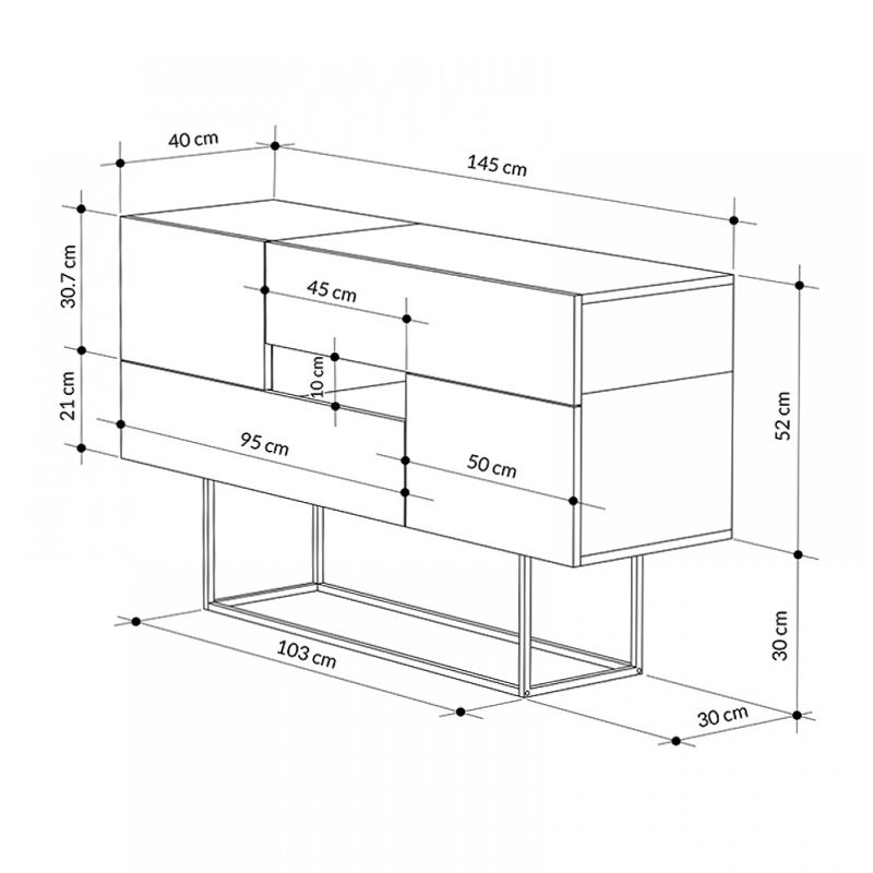 Μπουφές Eros Megapap sapphire oak - ανθρακί 145x40x82εκ.
