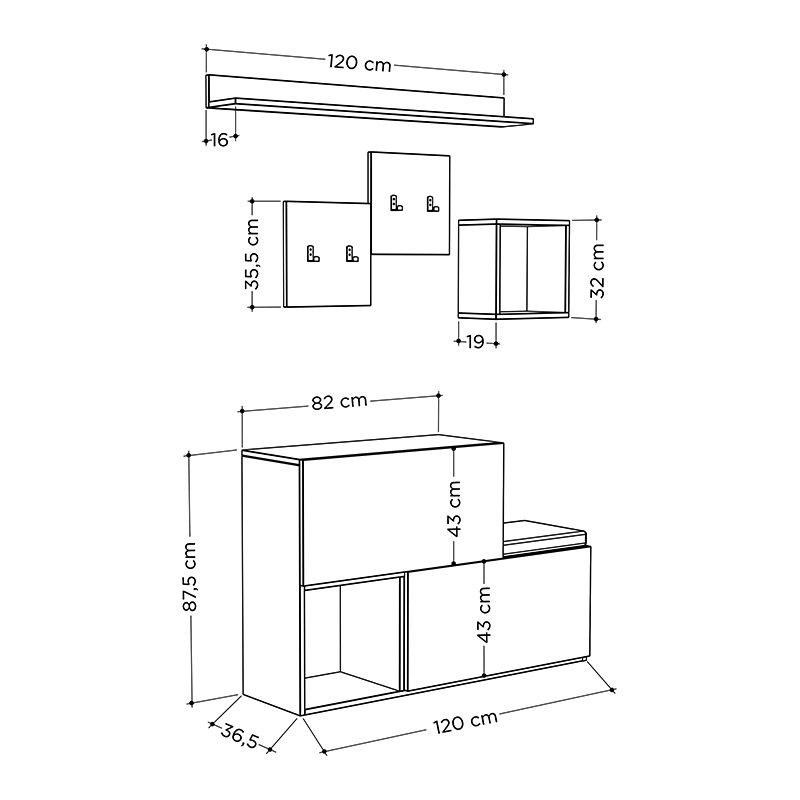 Έπιπλο εισόδου - παπουτσοθήκη Holdon Megapap sapphire oak/ανθρακί 120x36,5x87,5εκ.