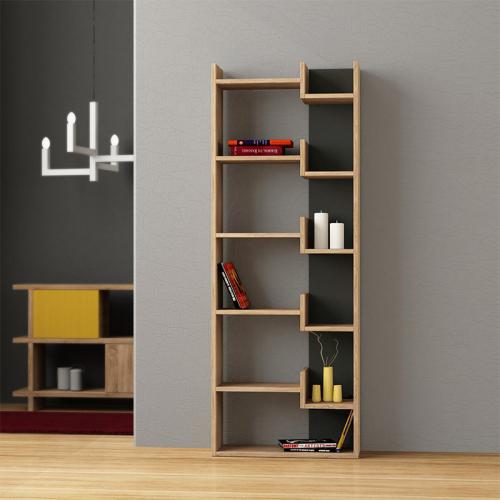 Βιβλιοθήκη Oppa Megapap χρώμα sapphire oak/ανθρακί 60x22x162εκ.