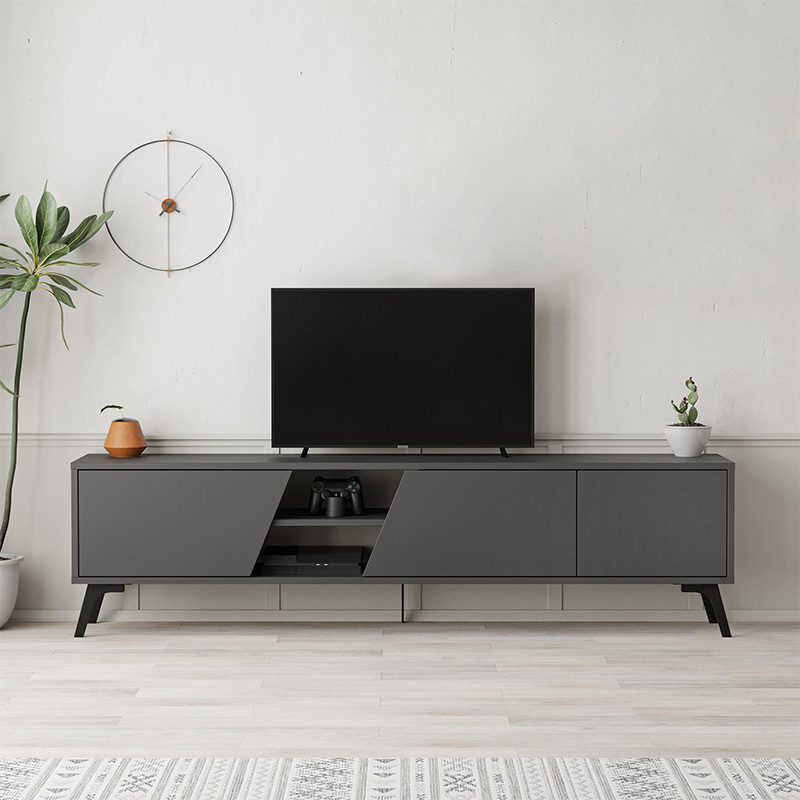 Έπιπλο τηλεόρασης Fiona Megapap χρώμα ανθρακί 180x35,6x48εκ.
