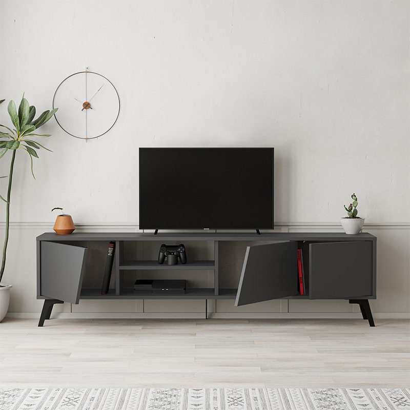 Έπιπλο τηλεόρασης Fiona Megapap χρώμα ανθρακί 180x35,6x48εκ.
